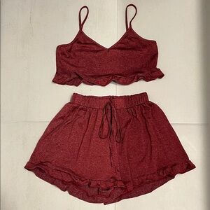Women's Red Ruffle Sleepwear Set